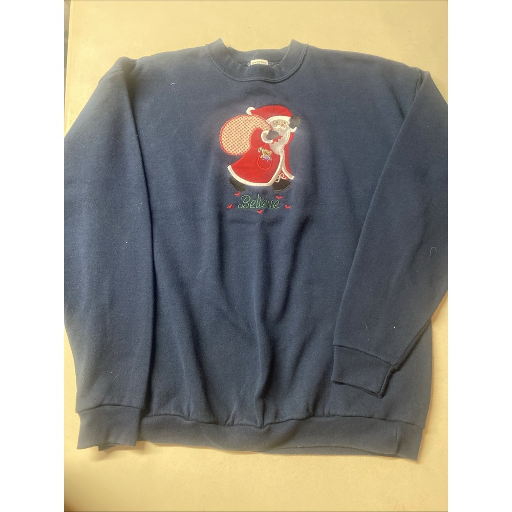 Vintage Oarsman 913 Sweatshirt Christmas Santa Embroidered Blue Size L Large